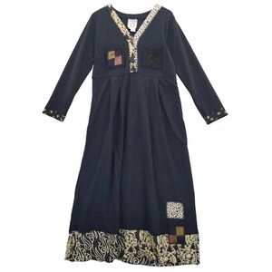 Surya Maxi Dress Women‎ XL Black Mixed Media Patchwork Waffle Knit Boho Pocket
